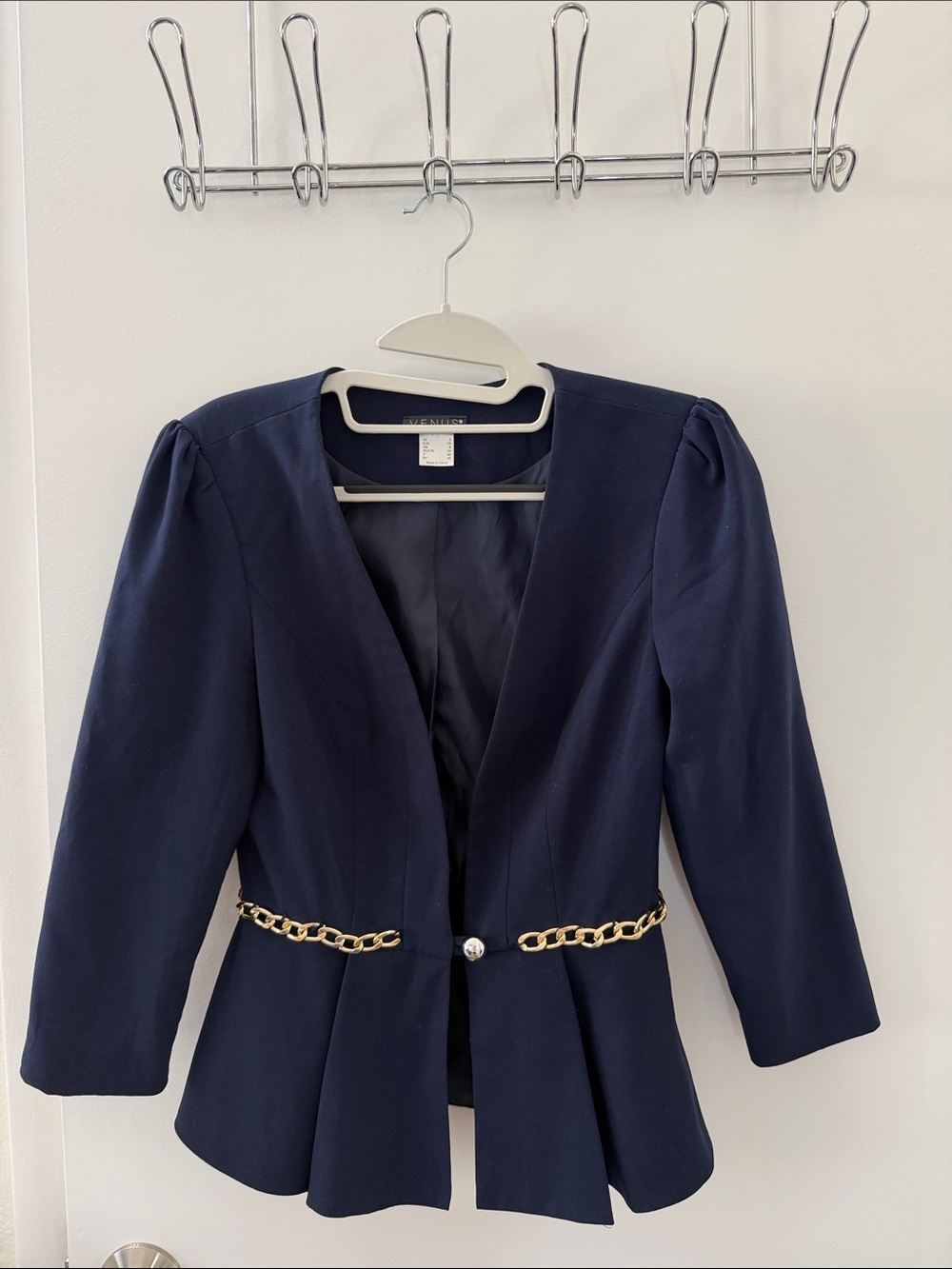 VENUS Navy Blazer with Gold Chain Accent